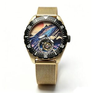 Gold Strap Seagull Mechanical Movt Damascus Tourbillon Watch